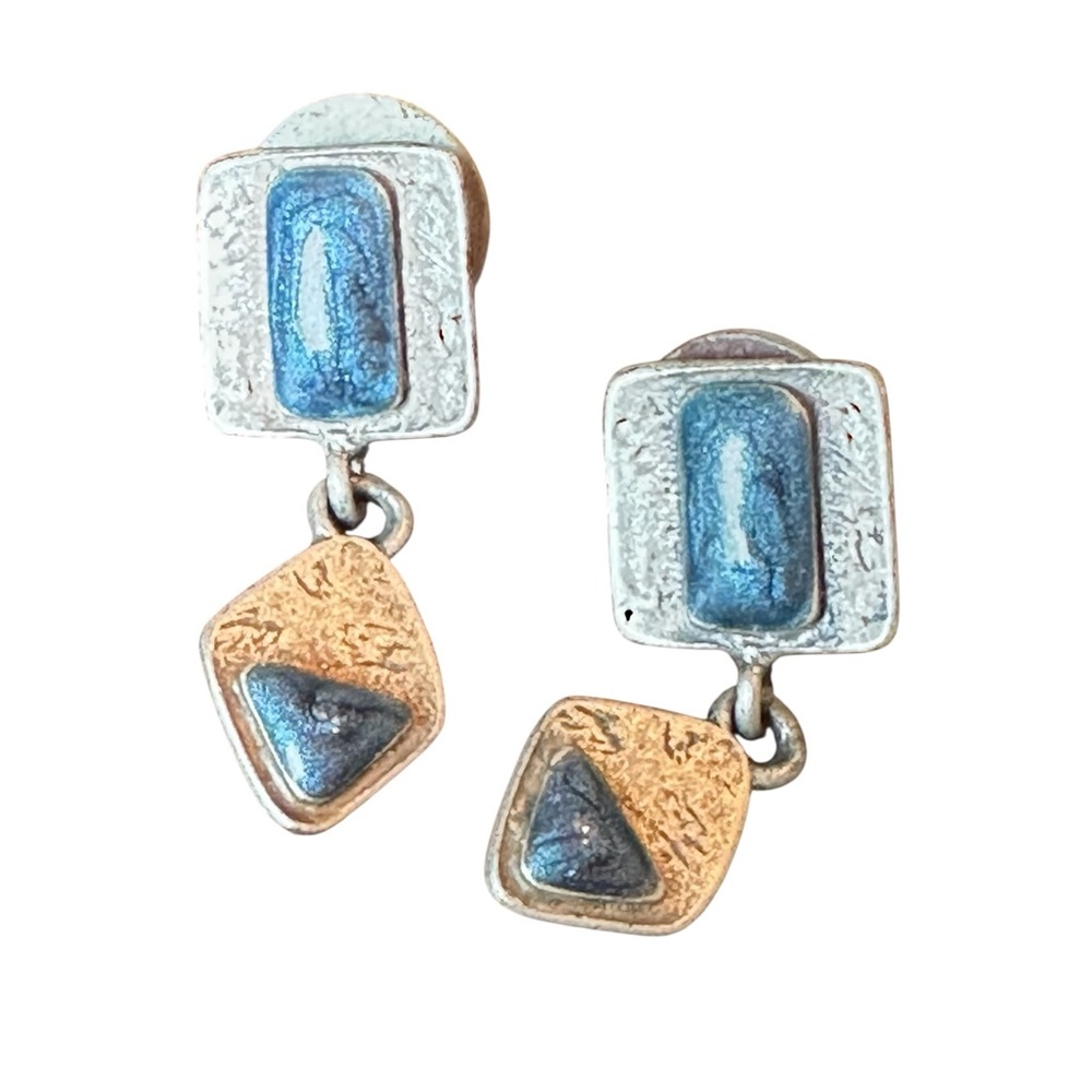 Silver and Blue Geometric Dangle Earrings